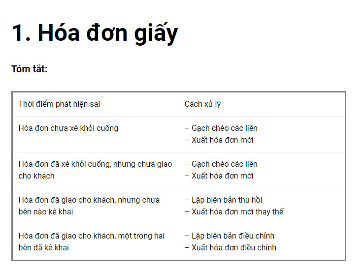 Cách xử lý hóa đơn xóa bỏ: Hóa đơn giấy