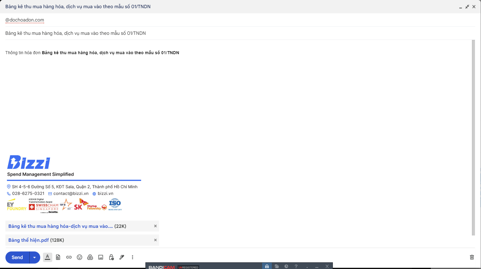 Gửi thông tin hóa đơn vào địa chỉ xử lý hóa đơn của Bizzi