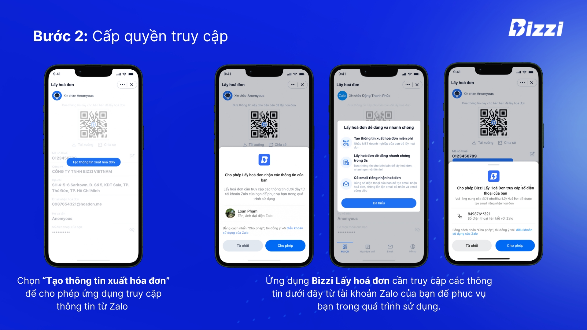 Bước 2: Cấp quyền truy cập cho Bizzi lấy hóa đơn