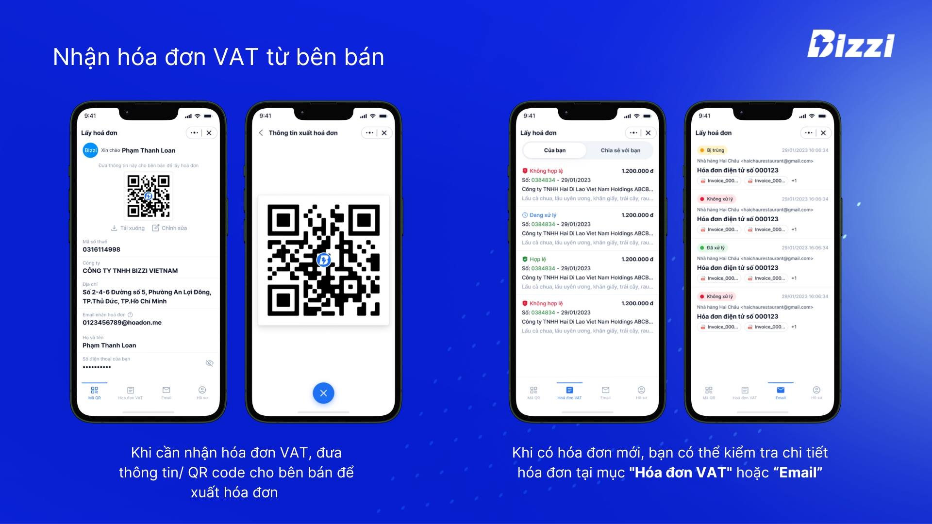 Nhận hóa đơn VAT từ bên bán trên Bizzi Lấy hóa đơn trên Zalo mini app