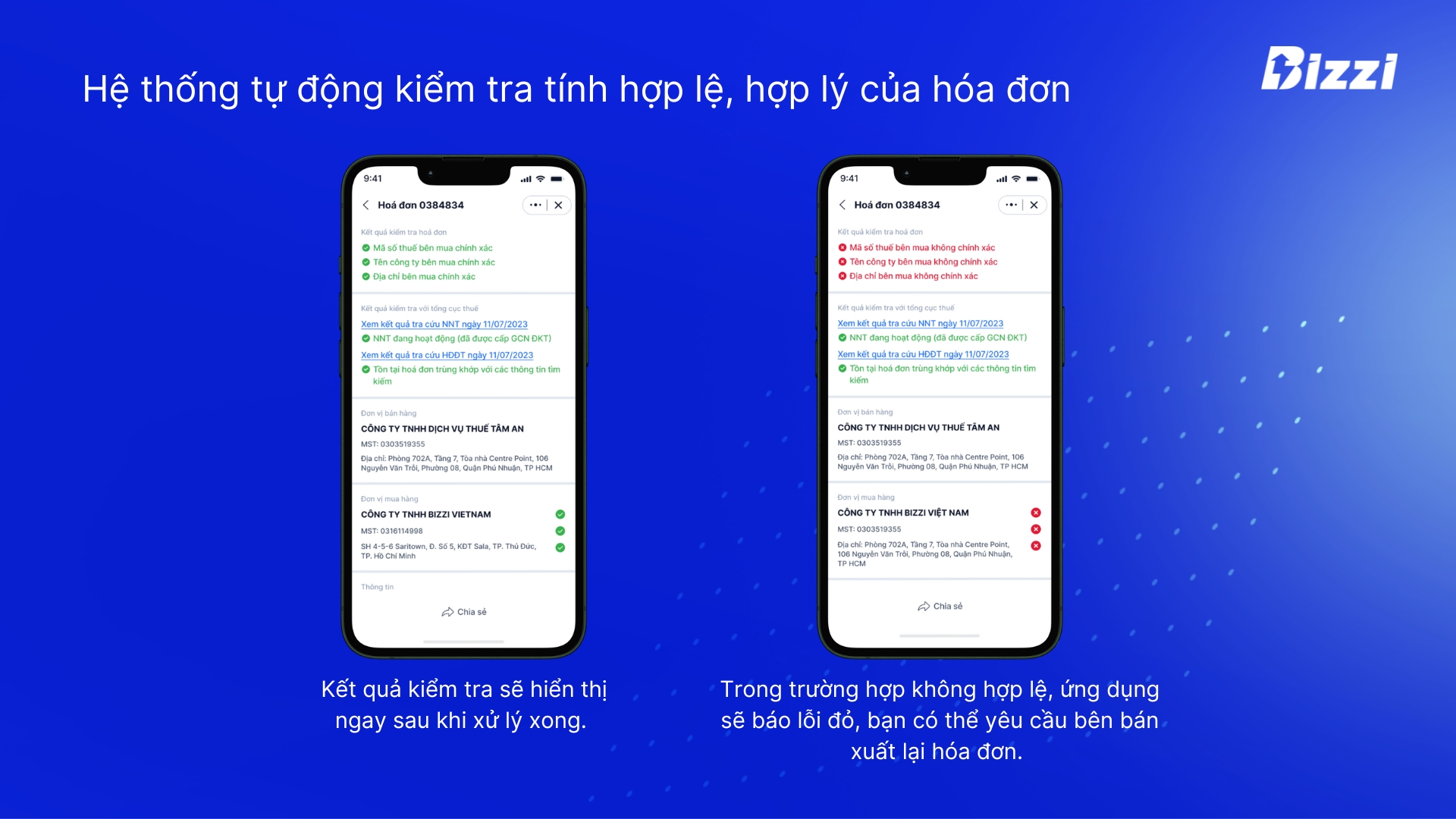 Hệ thống tự động kiểm tra tính hợp lệ, hợp lý của hóa đơn 