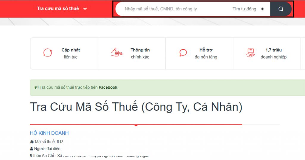 Tra cứu mã số thuế công ty trên trang Tra cứu Mã số thuế