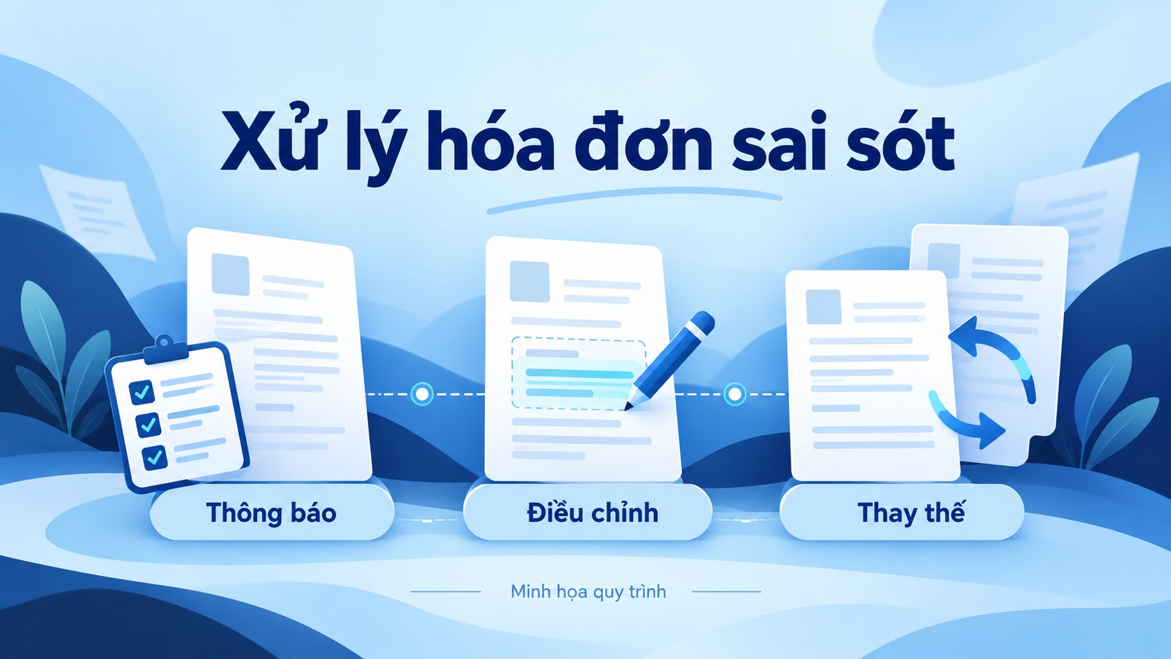 This illustration shows how to handle erroneous invoices in three ways: notification, adjustment, and replacement.