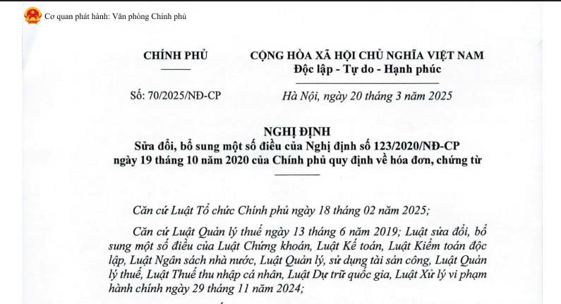 Nghị định 70/2025/NĐ-CP về hóa đơn điện tử