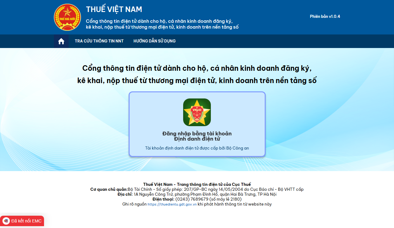 Đăng ký, kê khai và nộp thuế online cho người bán TMĐT 3 Trang công khai Cổng thuế TMĐT với lối đăng nhập bằng tài khoản định danh điện tử