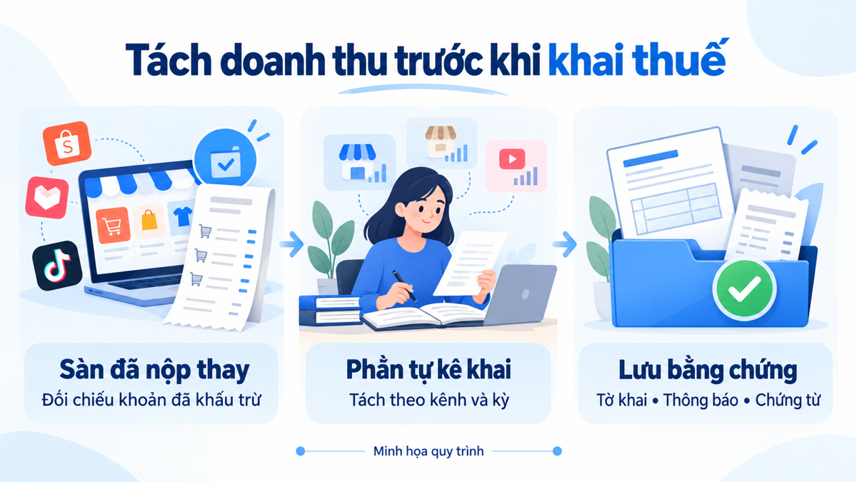 Đăng ký, kê khai và nộp thuế online cho người bán TMĐT 2 Tách phần sàn đã nộp thay, phần tự kê khai và bằng chứng cần lưu