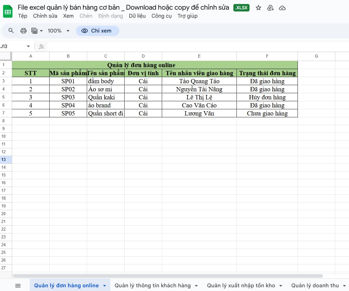 file excel quan ly don hang online