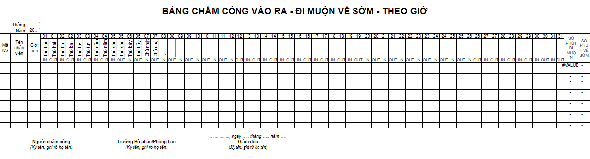 Tổng hợp 17 Mẫu Bảng Chấm Công Chuyên Nghiệp & Hiệu Quả Nhất 2025 12 Mau-bang-cham-cong-theo-gio
