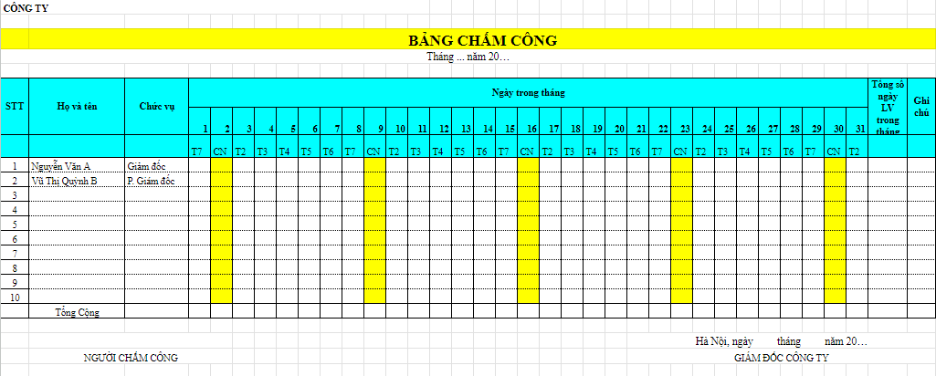 Tổng hợp 17 Mẫu Bảng Chấm Công Chuyên Nghiệp & Hiệu Quả Nhất 2025 6 mau-bang-cham-cong-hang-ngay-tren-excel