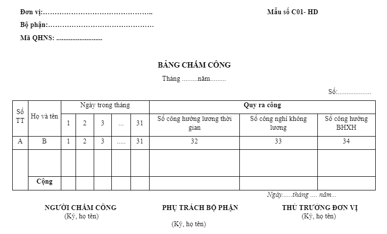 Tổng hợp 17 Mẫu Bảng Chấm Công Chuyên Nghiệp & Hiệu Quả Nhất 2025 4 mau-bang-cham-cong-theo-thong-tu-133