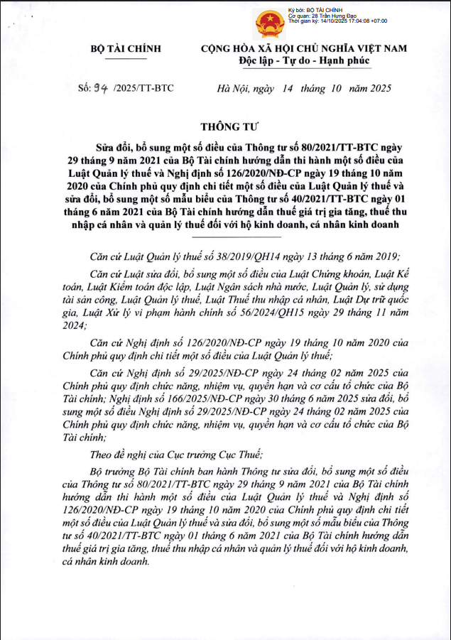 Bizzi Finance Hub 3 Thông tư 94/2025/TT-BTC