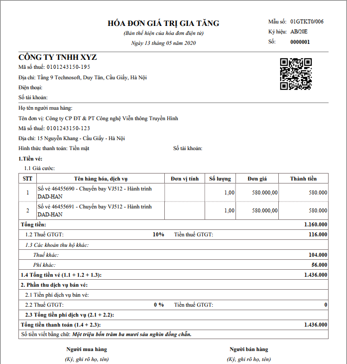 Airline ticket invoice 6