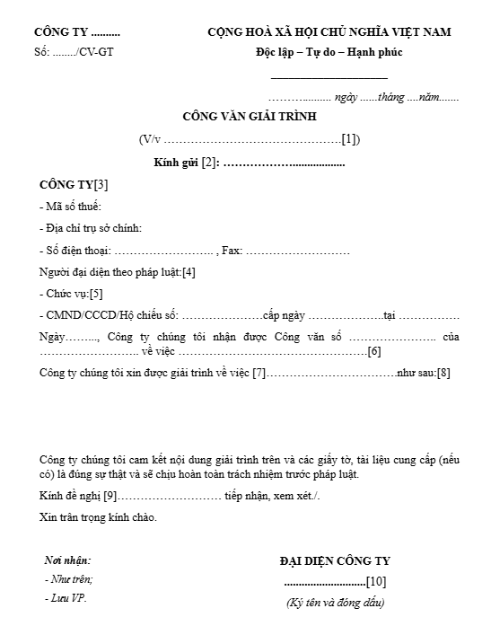 Form 3: Letter regarding the handling of illegal invoices