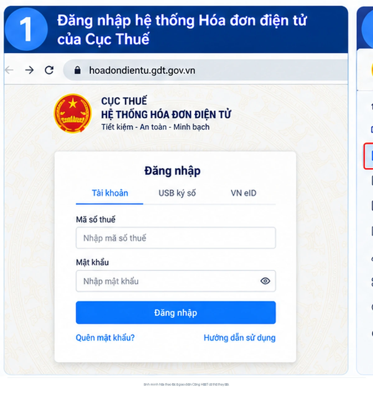 Minh họa màn hình đăng nhập Hệ thống Hóa đơn điện tử của Cục Thuế