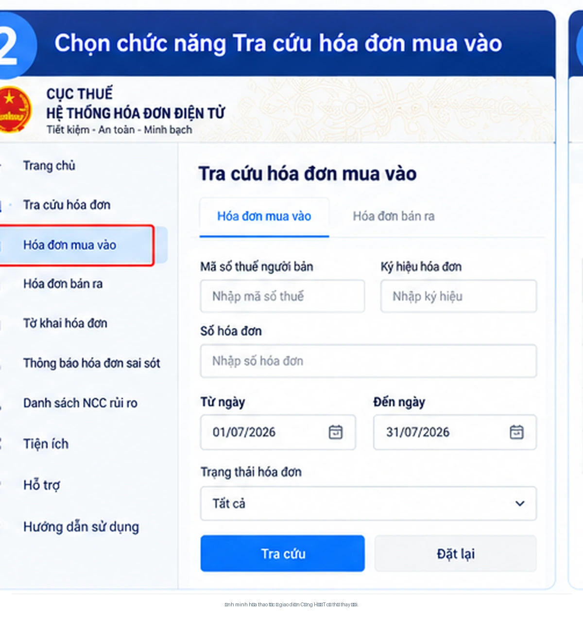 Minh họa chọn tra cứu hóa đơn mua vào hoặc bán ra trên Cổng Hóa đơn điện tử