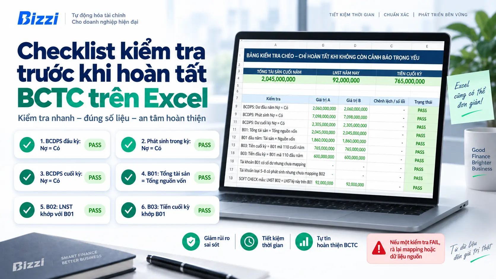 Checklist kiểm tra BCDPS, B01, B02 và B03 trước khi hoàn tất báo cáo tài chính trên Excel